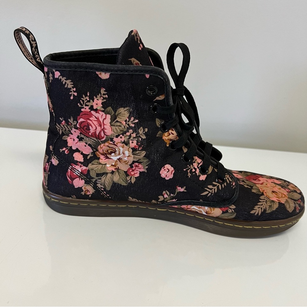 Dr. Martens Black Floral Lace-Up Ankle Boots - Picture 6 of 9